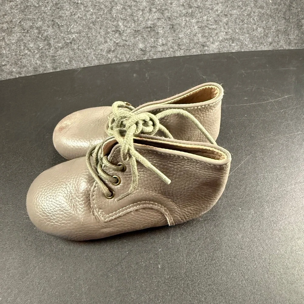 Teglai Leather Gray Ankle Boots Lace Up Kids‎ Shoes Size 8